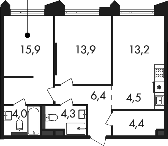 3-комн., 66.6 м², 16/17 этаж, ЖК «Петровский Парк II»