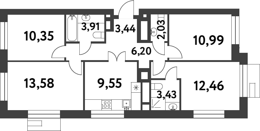 4+ комнаты, 75.94 м², 14/16 этаж, ЖК «Смарт Гарден»