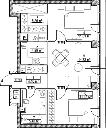 3-комн., 57.85 м², 20/49 этаж, ЖК «Сити Бэй»