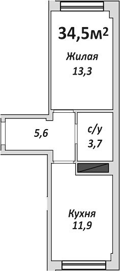 Продается 1-комн. квартира, 34.5 м²