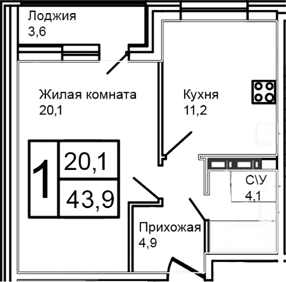 2-комн., 40.3 м², 12/12 этаж, ЖК «Троицкий»