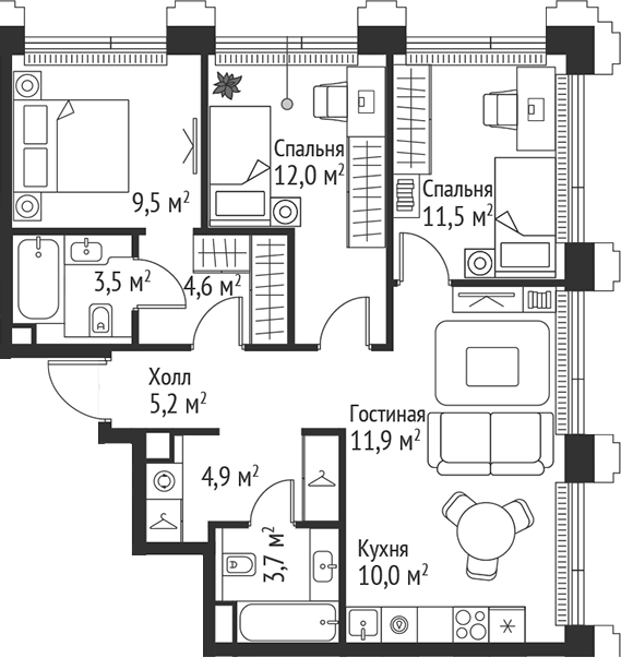 4+ комнаты, 76.8 м², 27/45 этаж, ЖК «СЕТ»