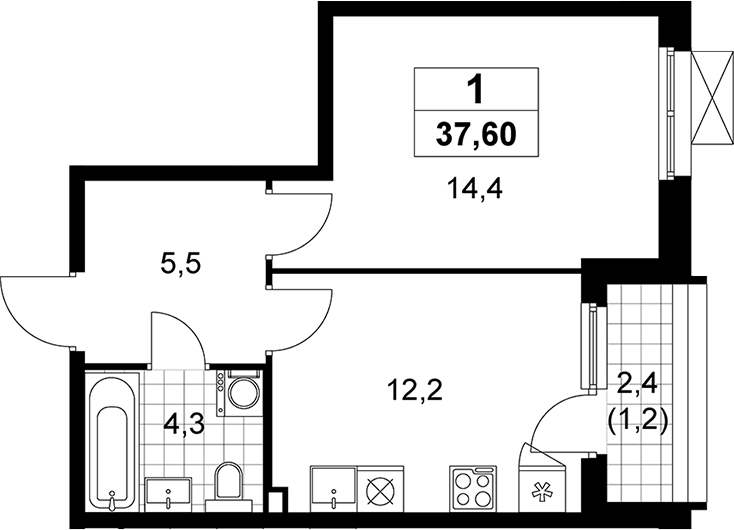 1-комн., 36.4 м², 3/10 этаж, ЖК «Прокшино»