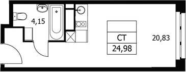 Студия, 24.98 м², 15/21 этаж, ЖК «Волковская 67»