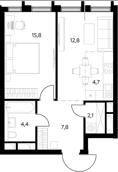 2-комн., 47.6 м², 22/23 этаж, ЖК «Дом 56»