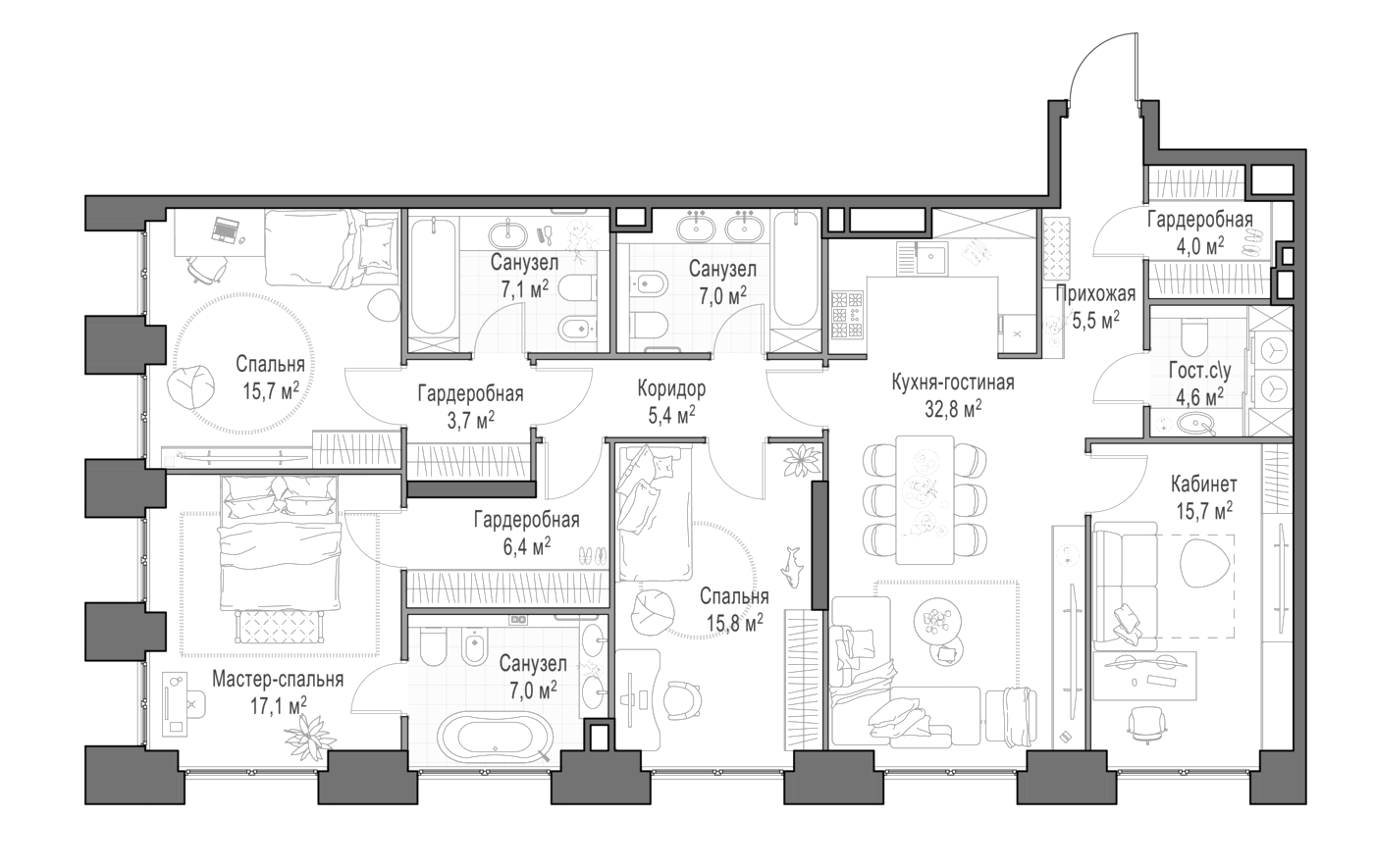 4+ комнаты, 149.1 м², 3/23 этаж, ЖК «Квартал Life Time»