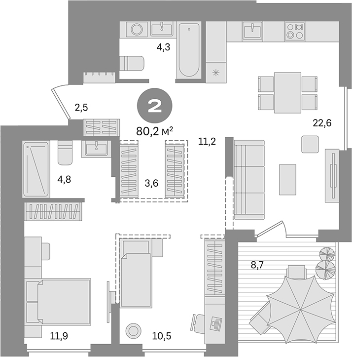 2-комн., 71.5 м², 16/17 этаж, ЖК «Первый квартал. Вторая очередь»