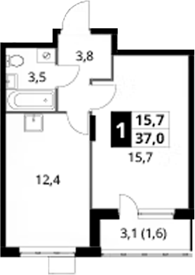 1-комн., 35.4 м², 19/24 этаж, ЖК «1-й Донской»