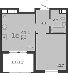 2-комн. квартира, 37.7 м² в ЖК Все Свои VIP — фото 2