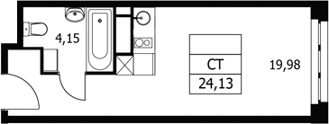 Студия, 24.13 м², 15/21 этаж, ЖК «Волковская 67»