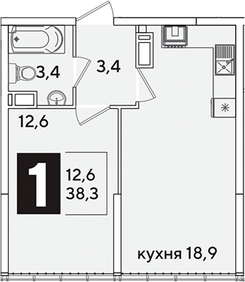 2-комн. квартира, 38.3 м² в ЖК Самолет — фото 2