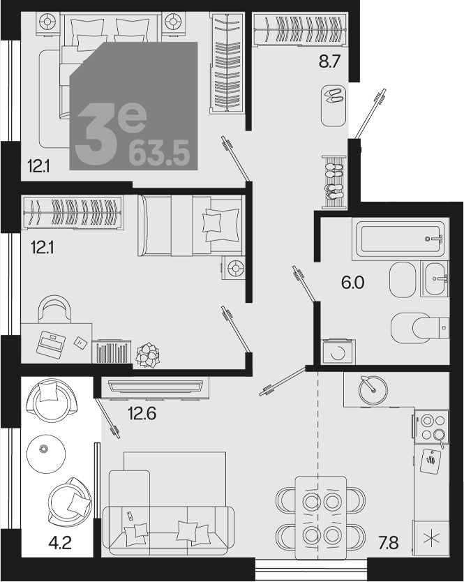 3-комн. квартира, 59.3 м² в ЖК Первое место — фото 2
