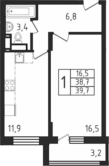 1-комн., 38.74 м², 7/9 этаж, ЖК «Пироговская ривьера. Мытищи»