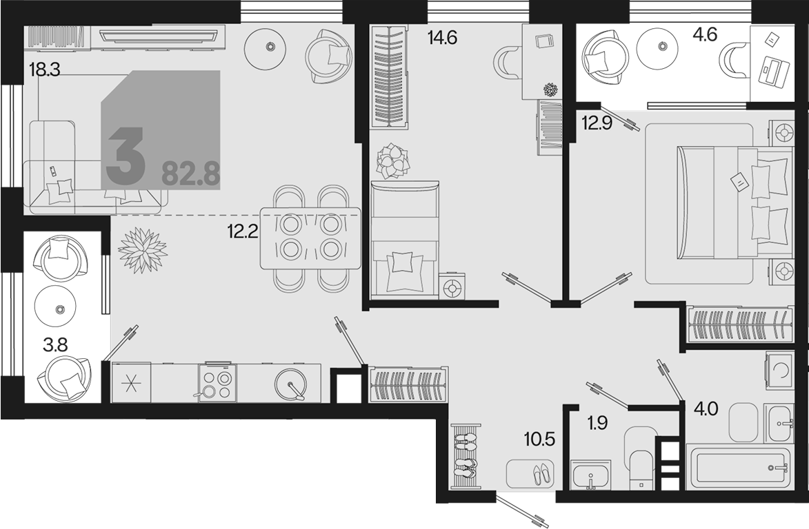 3-комн. квартира, 74.4 м² в ЖК Первое место — фото 2