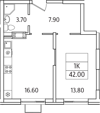 1-комн., 42 м², 25/25 этаж, ЖК «Видный Берег 2.0»