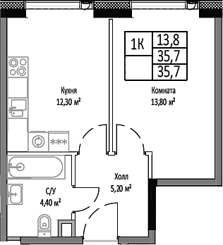 1-комн., 35.7 м², 32/35 этаж, ЖК «Мираполис»
