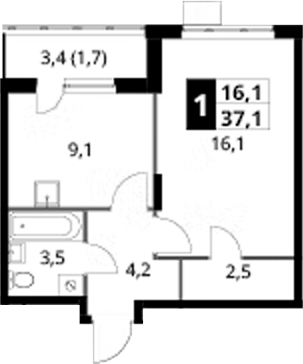 1-комн., 35.4 м², 23/24 этаж, ЖК «1-й Донской»