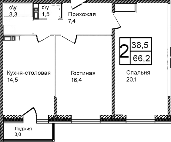 3-комн., 63.2 м², 11/12 этаж, ЖК «Троицкий»