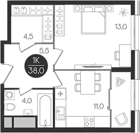 1-комн., 38 м², 7/32 этаж, ЖК «Кантемировский»