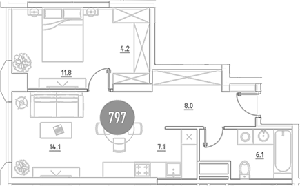 2-комн., 51.3 м², 7/29 этаж, ЖК «ВЭРИ на Ботанической»