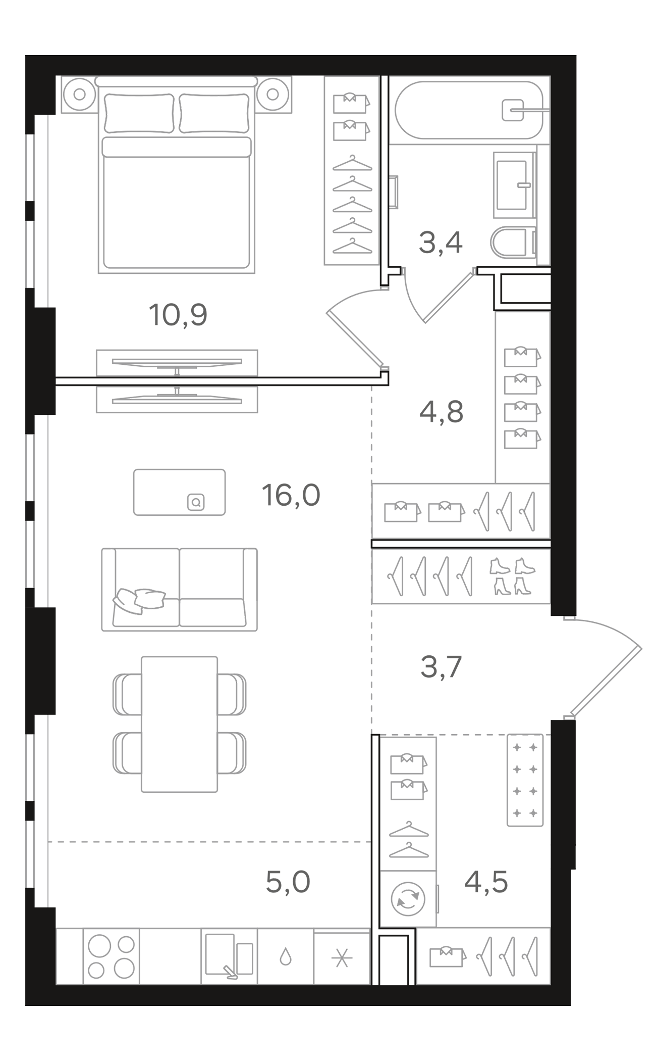 2-комн., 48.3 м², 13/25 этаж, ЖК «НАЗАРЕ»