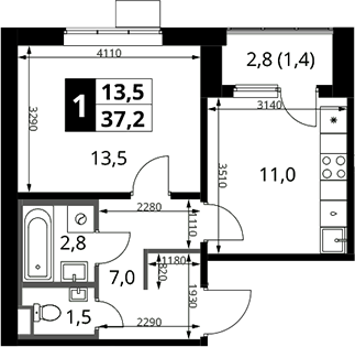 1-комн., 35.8 м², 12/17 этаж, ЖК «1-й Химкинский»