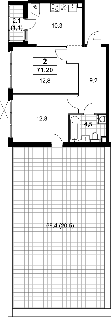 2-комн., 49.6 м², 2/12 этаж, ЖК «Скандинавия»
