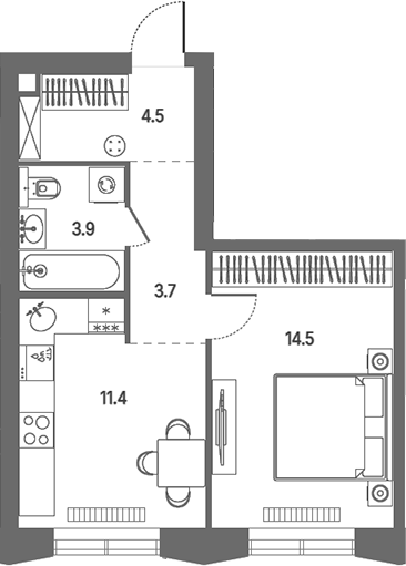 1-комн., 38 м², 4/39 этаж, ЖК «КОД Сокольники»