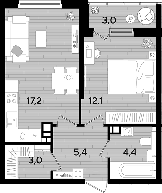 Продается 1-комн. квартира, 42.1 м²