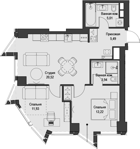 3-комн., 60.11 м², 5/58 этаж, ЖК «Феймос»
