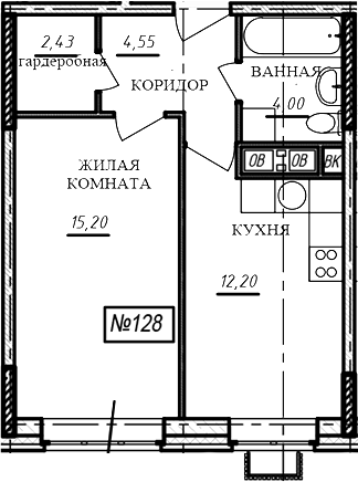 1-комн., 38.4 м², 10/16 этаж, ЖК «Краснофлотский»