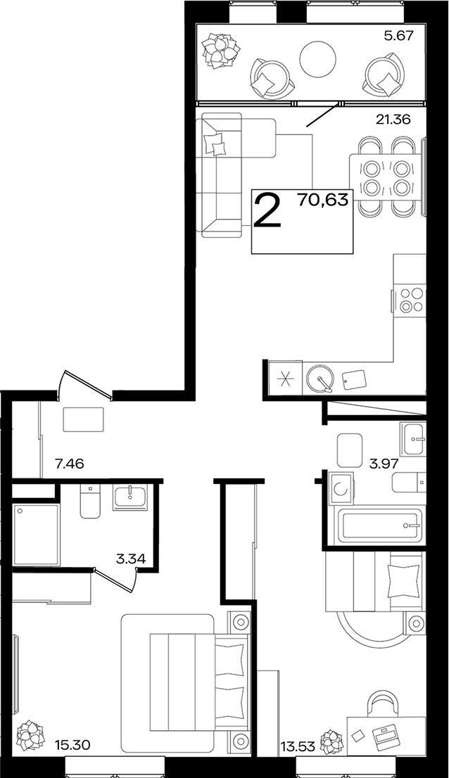 3-комн. квартира, 64.84 м² в ЖК Патрики — фото 2