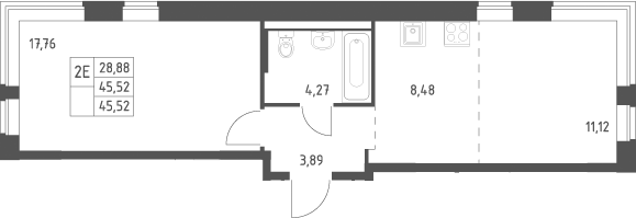 2-комн., 45.52 м², 3/13 этаж, ЖК «Новое Видное»