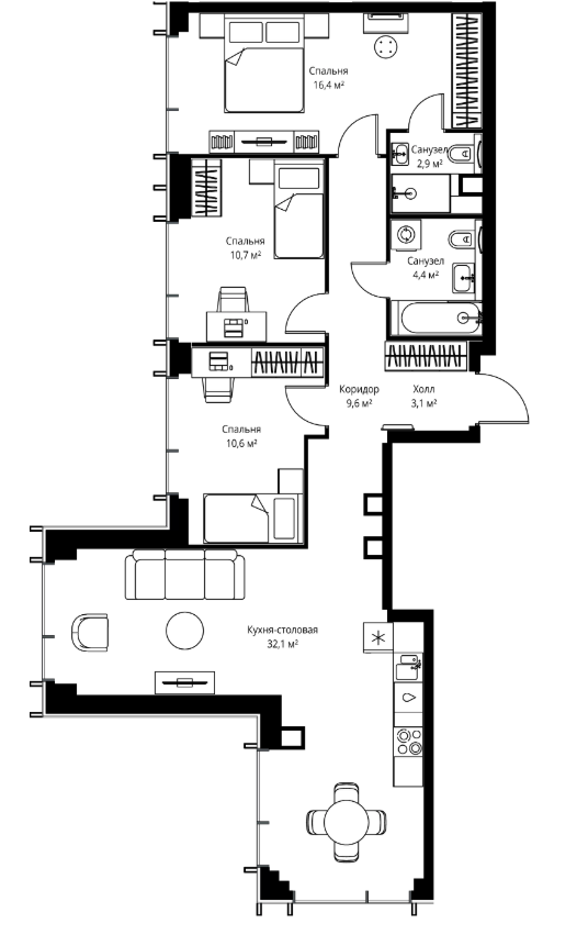 4+ комнаты, 89.8 м², 51/59 этаж, ЖК «Веер»