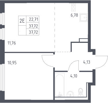 2-комн., 37.72 м², 4/17 этаж, ЖК «Пригород Лесное»