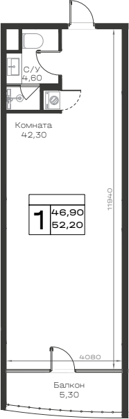 Студия, 46.9 м², 8/9 этаж, ЖК «Хако»