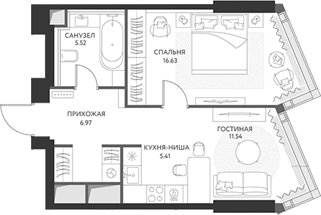 2-комн., 46.07 м², 15/49 этаж, ЖК «ХАЙДАУТ»