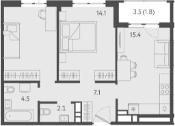 3-комн. квартира, 56.6 м² в ЖК Все Свои VIP — фото 2