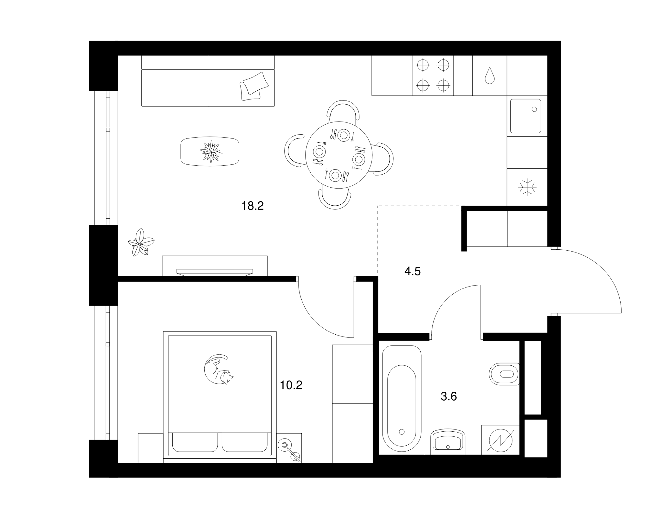 1-комн., 36.5 м², 5/43 этаж, ЖК «2-й Иртышский»