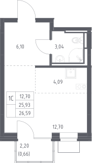 Студия, 25.93 м², 10/12 этаж, ЖК «Богдановский лес»
