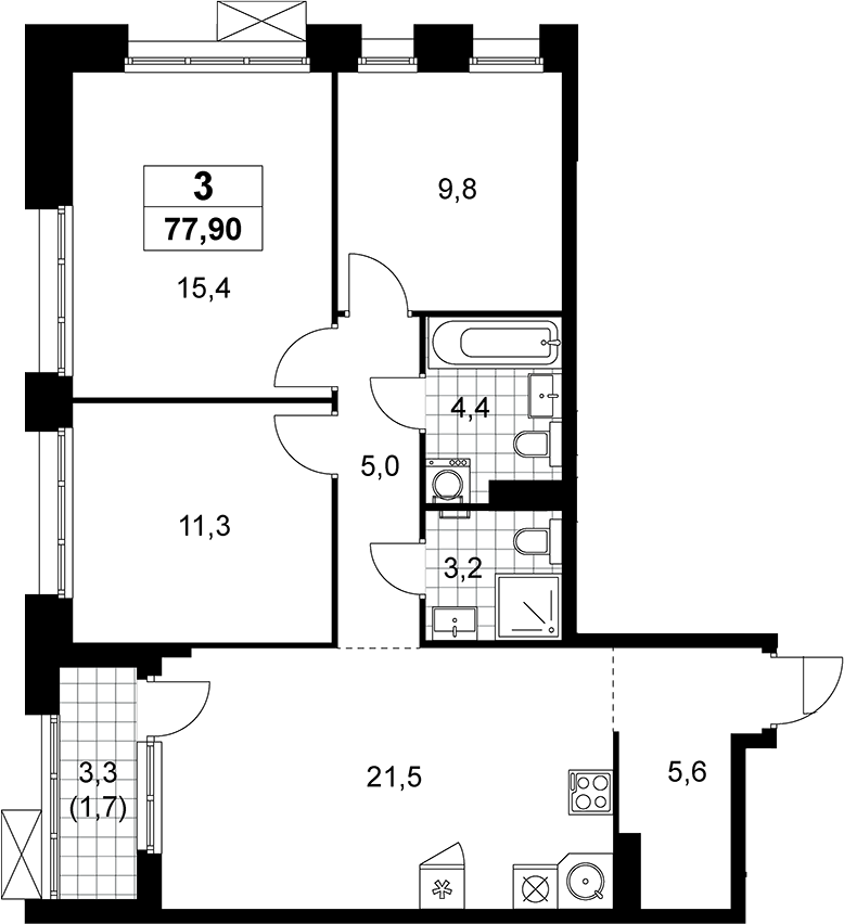 4+ комнаты, 76.2 м², 14/19 этаж, ЖК «Прокшино»
