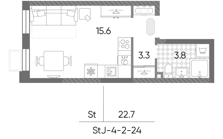 Студия, 22.7 м², 21/24 этаж, ЖК «Лучи»