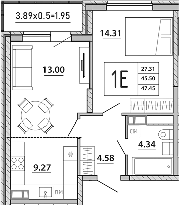 2-комн. квартира, 45.5 м² в ЖК Любимый дом. СЗ СтройГрупп — фото 2