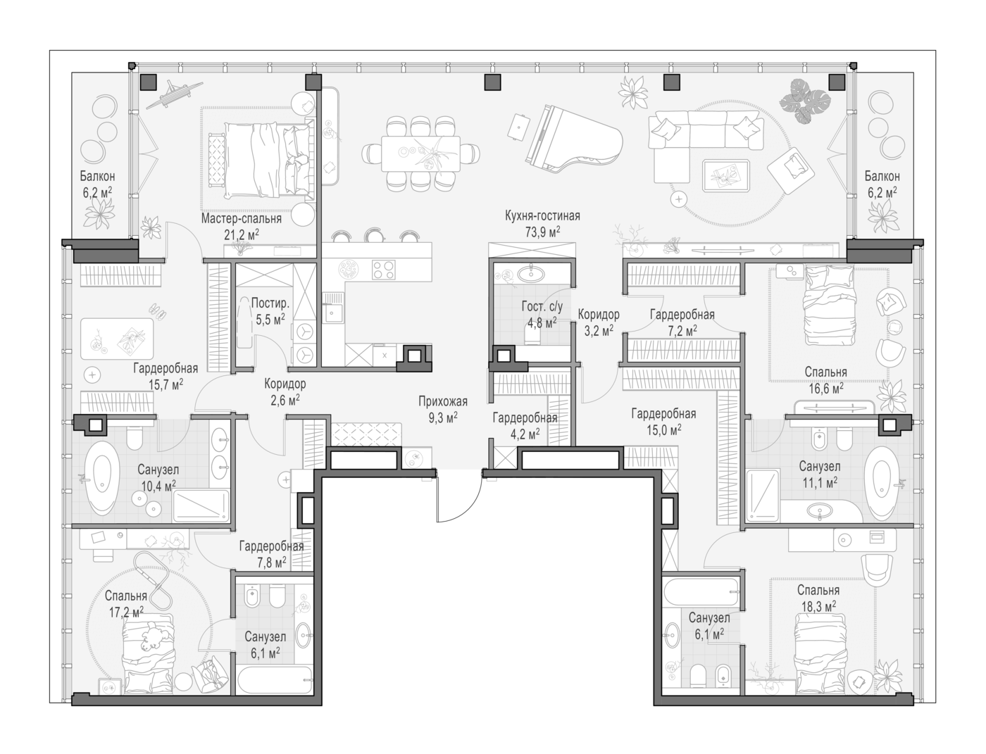 4+ комнаты, 261.3 м², 3/9 этаж, ЖК «Клубный квартал Фрунзенский»