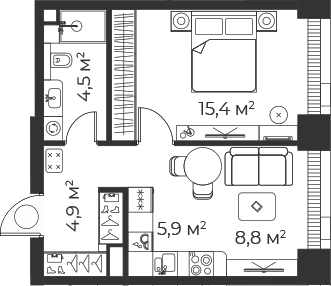 2-комн., 38.36 м², 43/71 этаж, ЖК «Веер»