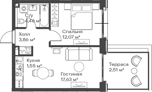 2-комн., 39.57 м², 4/15 этаж, ЖК «Сити Бэй»