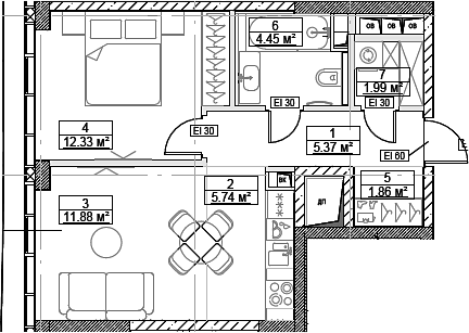 2-комн., 43.62 м², 40/49 этаж, ЖК «Сити Бэй»
