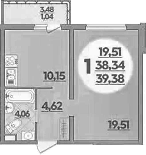 Продается 1-комн. квартира, 38.34 м²