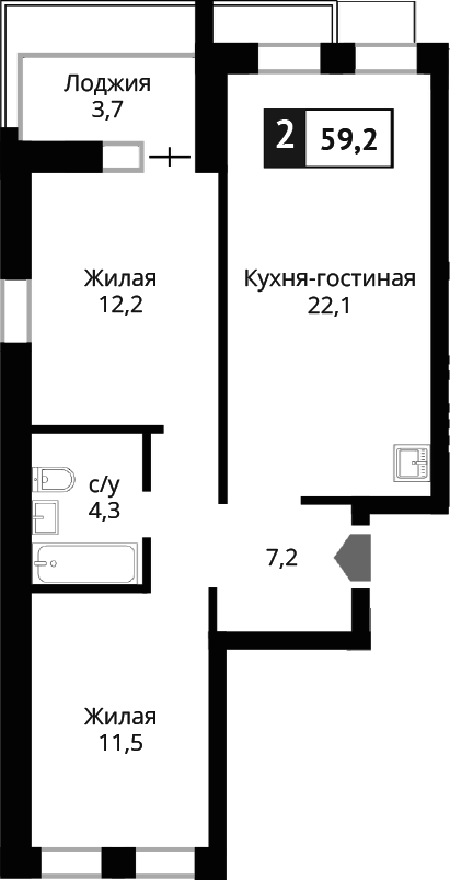 3-комн., 55.6 м², 2/6 этаж, ЖК «Лесная Отрада»