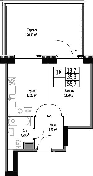 1-комн., 35.3 м², 3/35 этаж, ЖК «Мираполис»